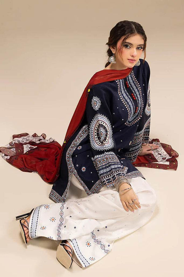 -3PC Embroidered Shirt with Digital Printed Shawl-D-O 3324