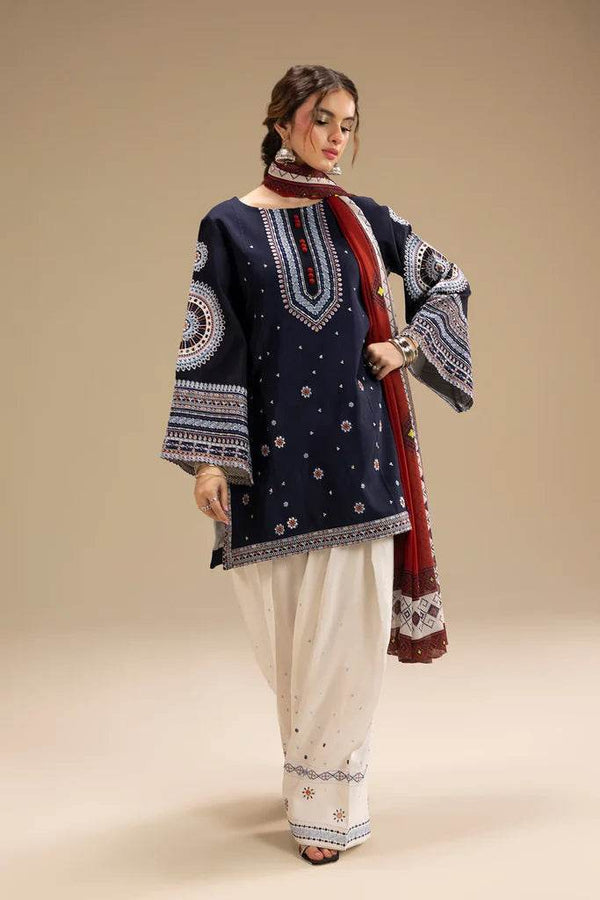 -3PC Embroidered Shirt with Digital Printed Shawl-D-O 3324