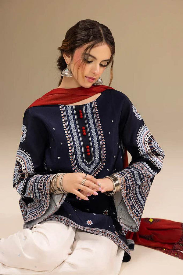 -3PC Embroidered Shirt with Digital Printed Shawl-D-O 3324