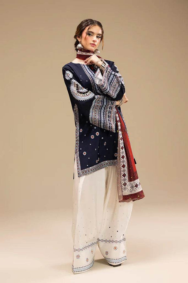 -3PC Embroidered Shirt with Digital Printed Shawl-D-O 3324