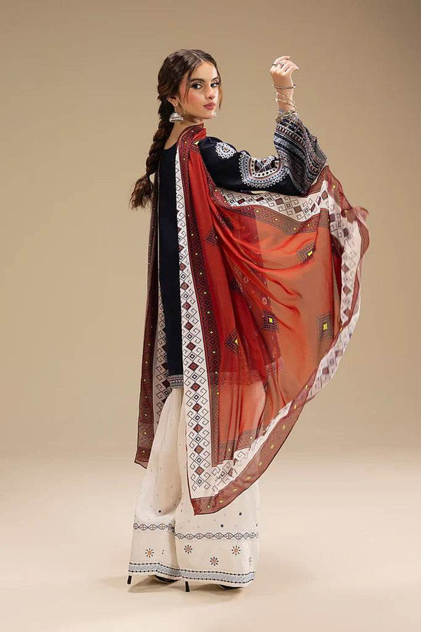 -3PC Embroidered Shirt with Digital Printed Shawl-D-O 3324