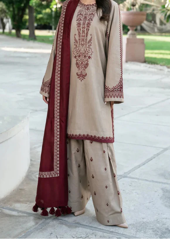3 Piece - Wedding Session Unstitched Embroidered Drees With Dhanak Shawl-D-O-S>K 700