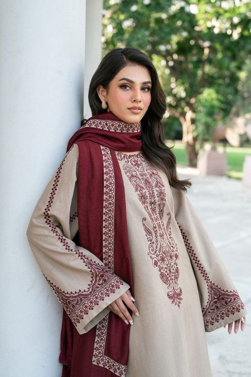 3 Piece - Wedding Session Unstitched Embroidered Drees With Dhanak Shawl-D-O-S>K 700