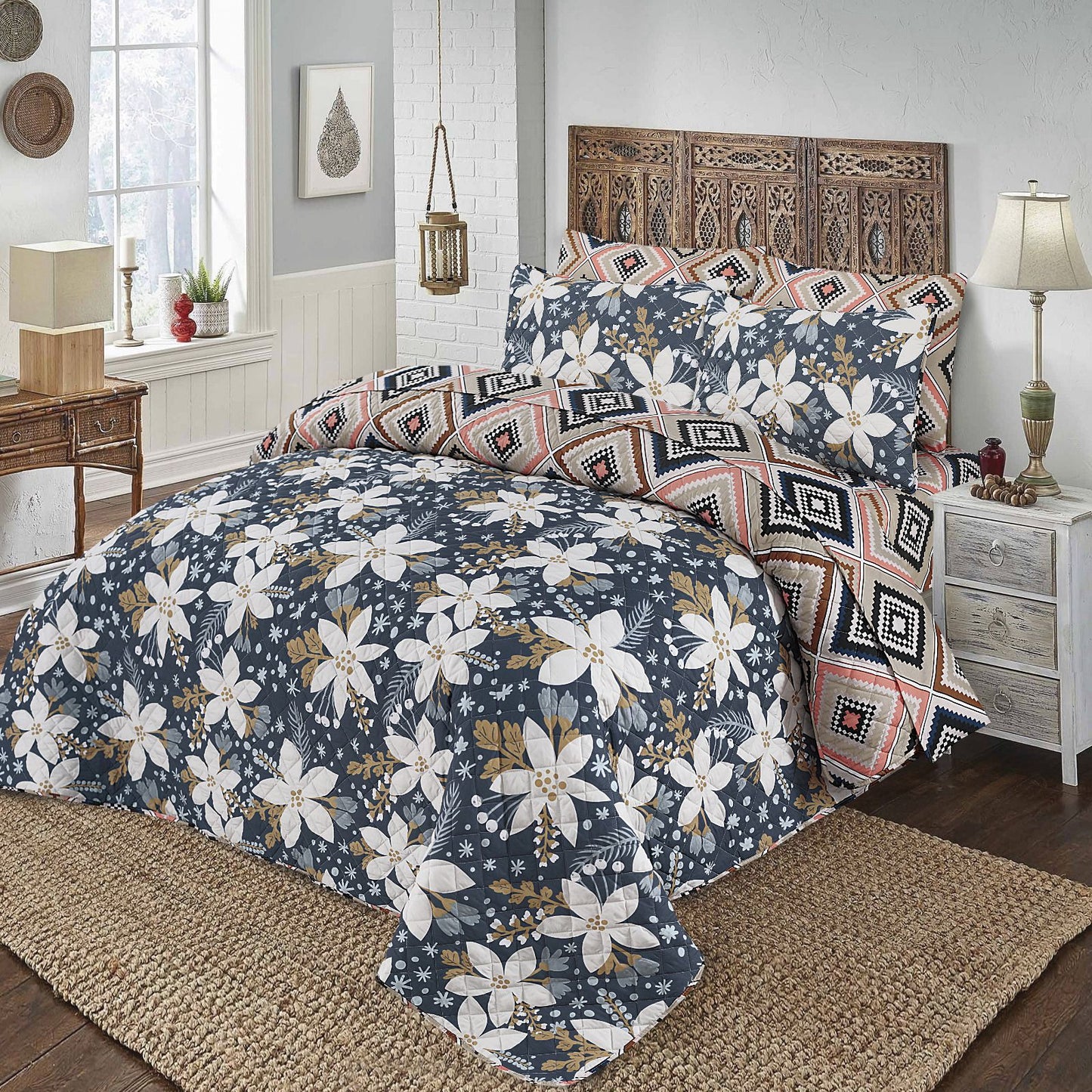 6 PCs print Quilted Comforter Set premium Bad set summer collection