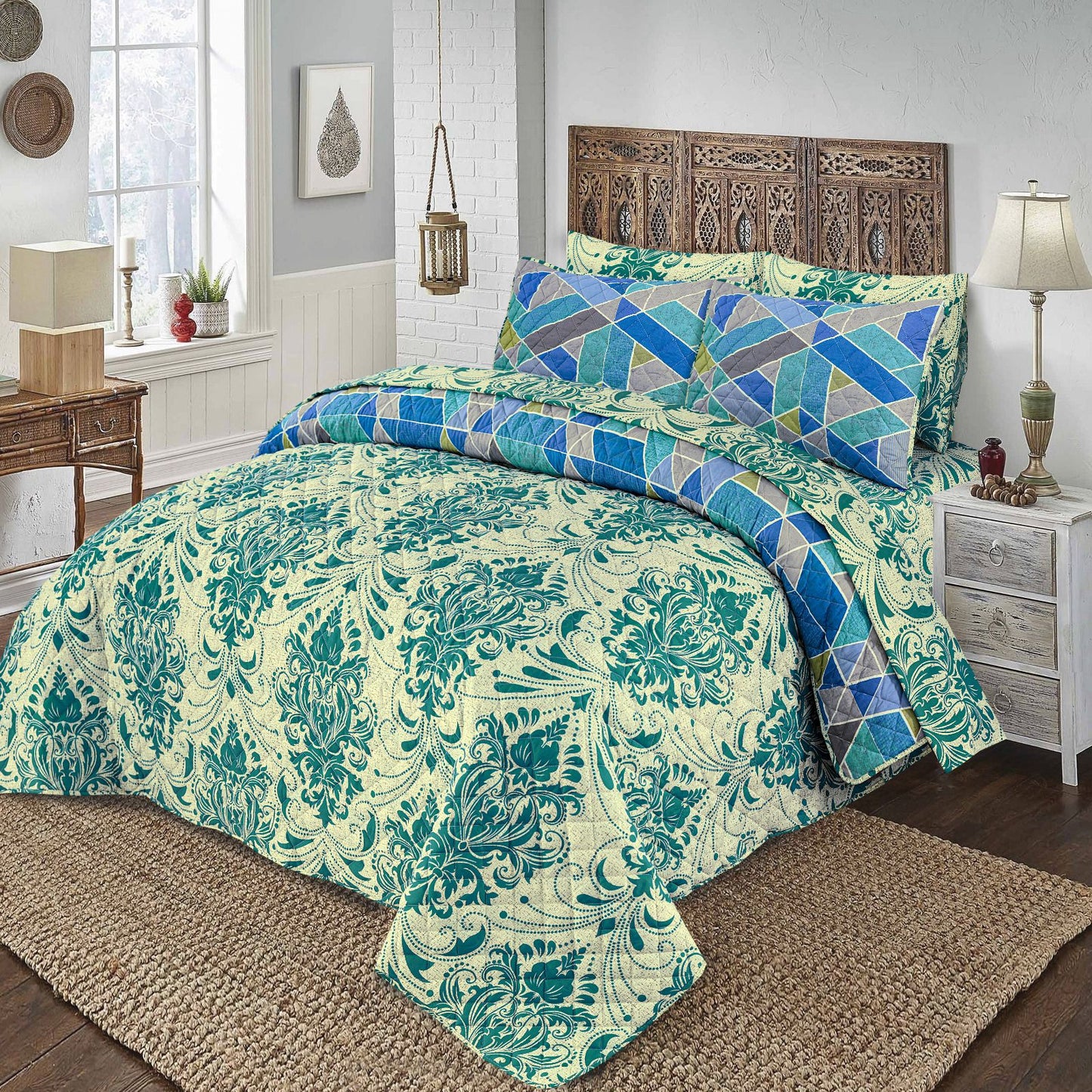 6 PCs print Quilted Comforter Set premium Bad set summer collection