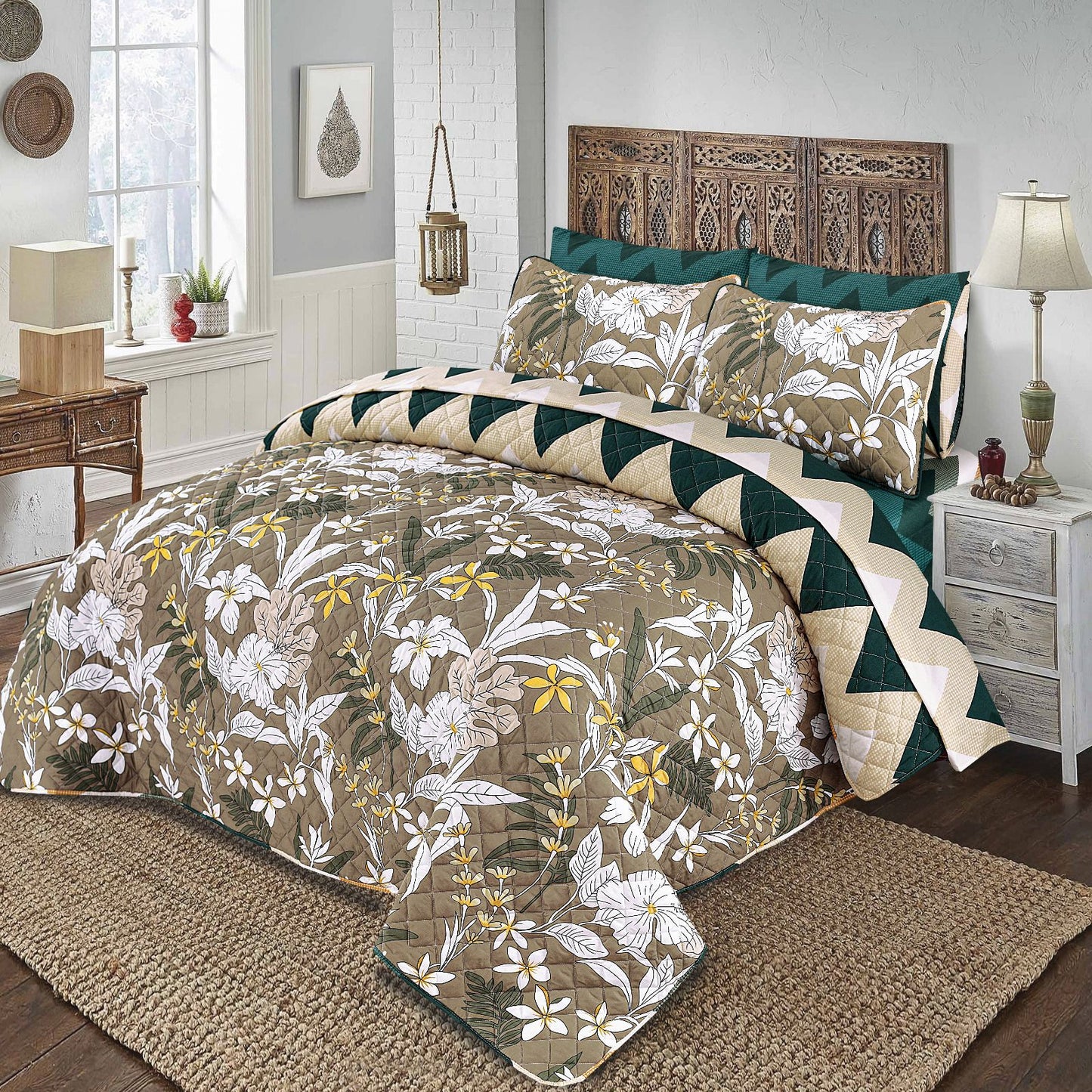 6 PCs print Quilted Comforter Set premium Bad set summer collection