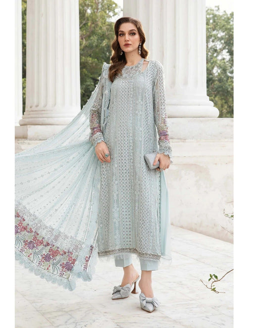 SOFT CHIFFON HEAVILY EMBROIDERY DRESS 3 PIECE Unstitched