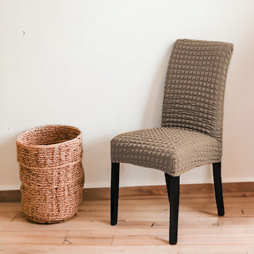 Bubble Style Fitted Dining Chair Cover | Beige Color  | For Weddings, Dining Rooms, Offices, Banquets, And Home Decor