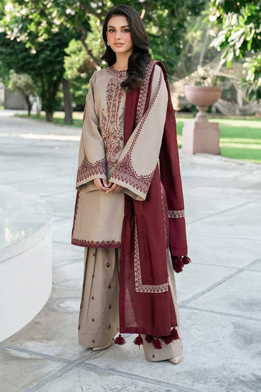 3 Piece - Wedding Session Unstitched Embroidered Drees With  Dhanak Shawl-D-O-S>K 700