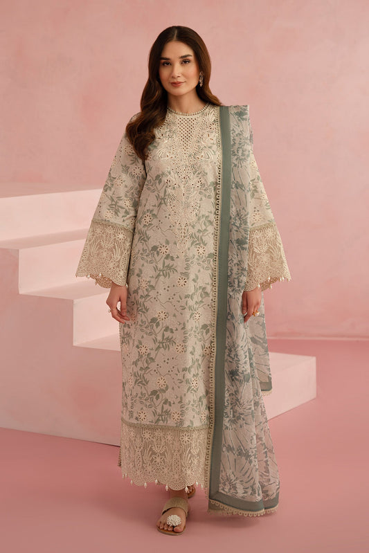 3PC Unstitched Suit Embroidered Lawn Floral Charm By Afrozeh